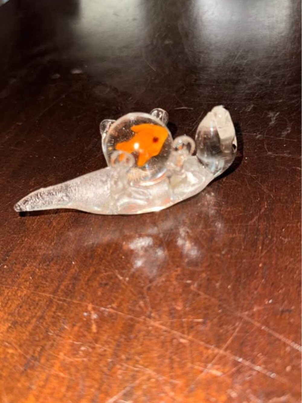 Hand-Blown Glass Otter Figurine with Fish Bowl